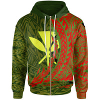Kanaka Maoli Zip Hoodie Wings Style Unisex Green - Polynesian Pride