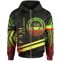 Federated States of Micronesia Zip Hoodie In My Heart Style Reggae Polynesian Patterns Unisex Black - Polynesian Pride