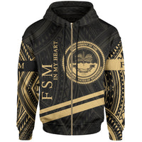 Federated States of Micronesia Zip Hoodie In My Heart Style Gold Polynesian Patterns Unisex Black - Polynesian Pride