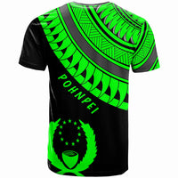 Pohnpei Custom T Shirt Ginger Lei Green Pattern - Polynesian Pride