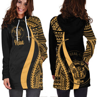 Niue Women's Hoodie Dress - Gold Polynesian Tentacle Tribal Pattern - Polynesian Pride