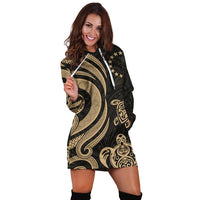 Cook Islands Women Hoodie Dress - Gold Tentacle Turtle - Polynesian Pride