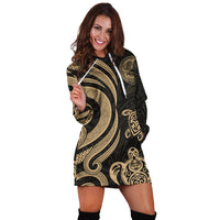 American Samoa Women Hoodie Dress - Gold Tentacle Turtle - Polynesian Pride