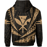 Polynesian Kakau Kanaka Maoli Map Hawaii Zip Hoodie Gold - Polynesian Pride