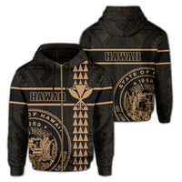 Polynesian Kakau Kanaka Seal of Hawaii Zip Hoodie Gold Unisex Gold - Polynesian Pride