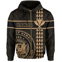 Polynesian Kakau Kanaka Seal of Hawaii Zip Hoodie Gold - Polynesian Pride