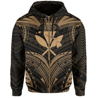 Polynesian Kanaka Shark Turtle Manta Ray Map of Hawaii Zip Hoodie Gold - Polynesian Pride