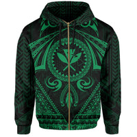 Polynesian Kakau Kanaka Turtle Map Hawaii Zip Hoodie Circle Style Green - Polynesian Pride