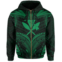 Polynesian Kanaka Shark Turtle Manta Ray Map of Hawaii Zip Hoodie Green - Polynesian Pride