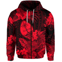 Custom Guam Polynesian Hoodie Tropical Flowers Red LT8 Zip Hoodie Red - Polynesian Pride
