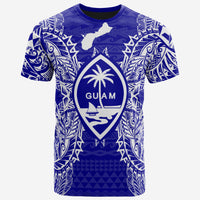 Guam T Shirt Guam Coat of Arms Map Polynesian Tattoo Blue Unisex Blue - Polynesian Pride