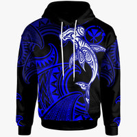 Hawaii Polynesian Hoodie Hammerhead Shark Tribal Pattern Blue Unisex Blue - Polynesian Pride