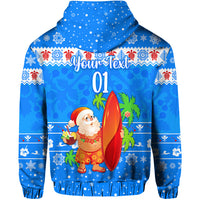 Custom Hawaii Christmas Hoodie Santa Claus Surfing Simple Style Blue LT8 - Polynesian Pride