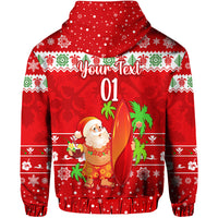 Custom Hawaii Christmas Zip Hoodie Santa Claus Surfing Simple Style Red LT8 - Polynesian Pride