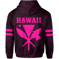 Polynesian King Kanaka Map Seal of Hawaii Zip Hoodie Pink - Polynesian Pride