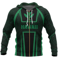 Hawaiian Kanaka Maoli Zip up Hoodie Sport Style Green Version Unisex Green - Polynesian Pride