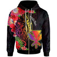 Hawaii Kanaka Maoli Zip Hoodie Tropical Hippie Style Unisex Black - Polynesian Pride