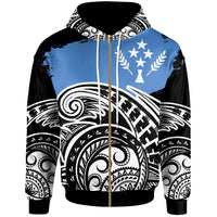 Kosrae Custom Zip Hoodie Ethnic Style With Round Black White Pattern Unisex Black - Polynesian Pride