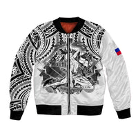 (Custom Personalised) Haiti Bomber Jacket Polynesian Neg Maron White Style LT6 Unisex White - Polynesian Pride