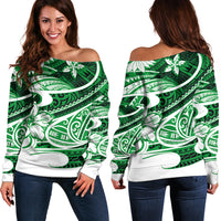 Polynesian Tribal Off Shoulder Sweater Green LT6 Women Green - Polynesian Pride