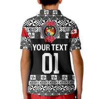 (Custom Personalised) Tonga Emancipation Day Kid Polo Shirt Independence Day - Simple Ngatu Heilala Flower - Black LT8 - Polynesian Pride