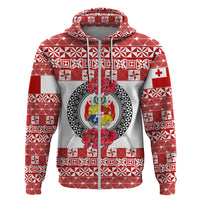 Custom Tonga Hoodie Emancipation Day Simple Ngatu Heilala Flower White Red LT8 - Polynesian Pride