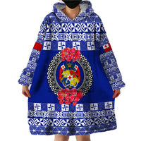 (Custom Personalised) Tonga Emancipation Day Wearable Blanket Hoodie Independence Day - Simple Ngatu Heilala Flower - Blue LT8 - Polynesian Pride