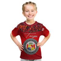 (Custom Personalised) Tonga Emancipation Day Kid T Shirt Independence Day - Unique Kahoa Heilala Flower - Red LT8 Youth XL Size14 - Polynesian Pride