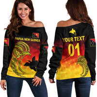 (Custom Personalised) Papua New Guinea Barramundis Cricket Off Shoulder Sweater Birds Of Paradise Paradisaea Raggiana Original - Gradient Flag Vibes LT8 Women Black - Polynesian Pride
