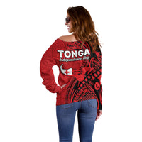 Tonga Independence Anniversary Off Shoulder Sweater Tongan Tribal Pattern Unique Version LT9 - Polynesian Pride