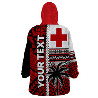 (Custom Personalised) Tonga Kupesi Ngatu Wearable Blanket Hoodie Proud Tonga with Flag and Palm Tree LT9 - Polynesian Pride