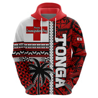 Custom Tonga Independence Day Hoodie Proud Tongan Emancipation with Kupesi Ngatu LT9 Zip Hoodie Red - Polynesian Pride