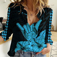 Hawaii Shaka Sign Women Casual Shirt Blue Version LT9 Female Blue - Polynesian Pride