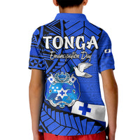 Tonga Emancipation Day Kid Polo Shirt Happy 53rd Independence Anniversary Blue Version LT9 - Polynesian Pride