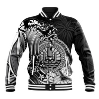 Polynesian Tahiti Island Baseball Jacket The Wave of Water - Black LT9 Unisex Black - Polynesian Pride