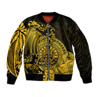 Polynesian Tahiti Island Sleeve Zip Bomber Jacket The Wave of Water - Gold LT9 Unisex Gold - Polynesian Pride
