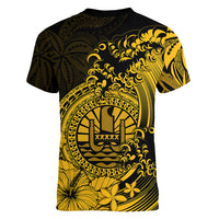 Polynesian Tahiti Island Women V Neck T Shirt The Wave of Water - Gold LT9 - Polynesian Pride