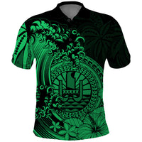 Polynesian Tahiti Island Polo Shirt The Wave of Water Green LT9 Green - Polynesian Pride