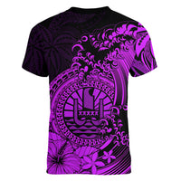 Polynesian Tahiti Island Women V Neck T Shirt The Wave of Water - Purple LT9 - Polynesian Pride