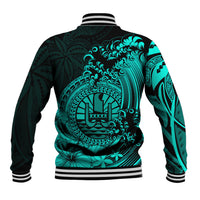 Polynesian Tahiti Island Baseball Jacket The Wave of Water - Turquoise LT9 - Polynesian Pride