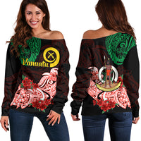 Vanuatu Off Shoulder Sweater Polynesian Floral Tribal LT9 Women Black - Polynesian Pride