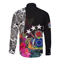 Cook Island Long Sleeve Button Shirt Tribal Polynesian and Tropical Flowers LT9 - Polynesian Pride