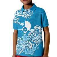 FSM Yap State Kid Polo Shirt Polynesian Floral Tribal LT9 Kid Blue - Polynesian Pride