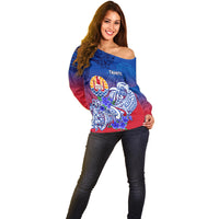 Tahiti Off Shoulder Sweater Polynesian Floral Tribal LT9 - Polynesian Pride