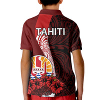 Tahiti Kid Polo Shirt Polynesian Coat Of Arm With Hibiscus LT9 - Polynesian Pride