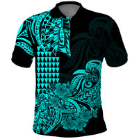Hawaii Kakau Polo Shirt Polynesian Floral Tribal Aqua Version LT9 Aqua - Polynesian Pride