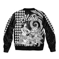 Aloha Hula Girl Hawaiian Tribal and Simple Kakau Sleeve Zip Bomber Jacket LT9 - Polynesian Pride