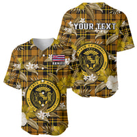 (Custom Personalised) Hawaii State Baseball Jersey Tropical Flowers Mix Tartan Gold Version LT14 Gold - Polynesian Pride