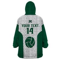 (Custom Text And Number) Hawaii Volleyball Wearable Blanket Hoodie Hawaiian Kakau White Style LT14 - Polynesian Pride