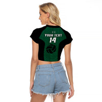 (Custom Text And Number) Hawaii Volleyball Raglan Cropped T Shirt Hawaiian Kakau Green Style LT14 - Polynesian Pride